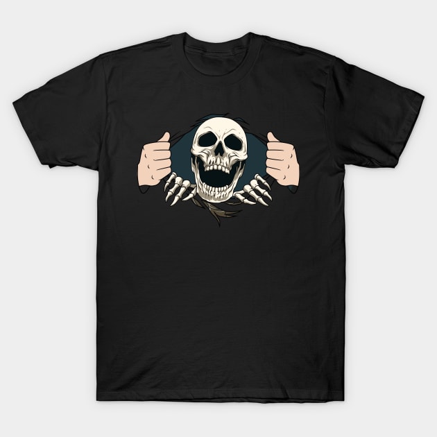 Scary Halloween Skeleton Skull Head Horror Trick Or Treat T-Shirt by melostore